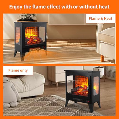 21" Electric Fireplace Stove Heater, Freestanding Electric Fireplace w/Realistic Flame, Remote, Timer, Small Fireplace w/Adjustable Brightness, Thermostat, Overheating Protection, 1400W - size: 21"
