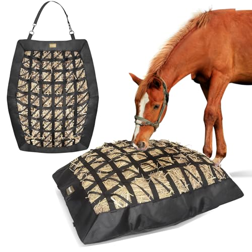 Hay Bag for Horses,Ultra-Slow Feed Hay Bag for Ground Feeding,Designs for Horses,Goats,Cows,Premium 1680D Oxford Cloth,Easy to Fill and Hang with Wide Opening and Adjustable Straps (1)