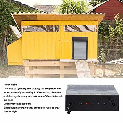Automatic Chicken Coop Door, LED Display Controller Solar Powerd Metal Rolling Curtain Chicken House Door with Timer for Chicken Duck Poultry
