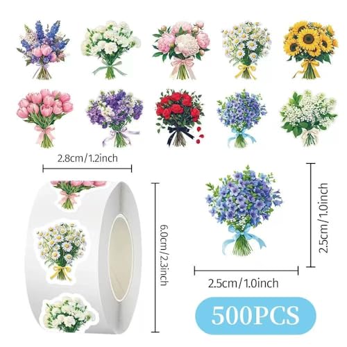 1000 Pcs Flower Stickers for Boys Girls School Students. 2 Roll 1 Inch Leaf Plant Stickers Bulk .Floral Scrapbook Nature Sticker Packs for Water Bottles Phone Case Laptop - color: Flower Stickers
