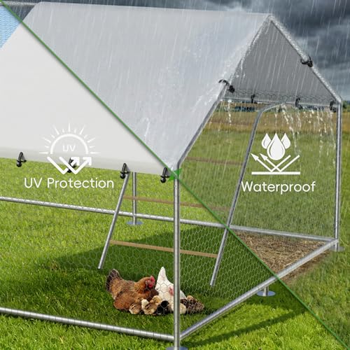 Large Metal Chicken Coop with Roosting Perch, Waterproof and UV-Resistant Cover,Outdoor Walk-in Cage Hen House for Yard Farm Rabbit Duck Chicken Run with Spire Roof (10'W x 19.7'L x 6.4'H) - size: 236.2"L x 118.0"W x 78.0"H