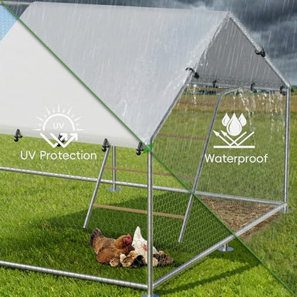 Large Metal Chicken Coop with Roosting Perch, Waterproof and UV-Resistant Cover,Outdoor Walk-in Cage Hen House for Yard Farm Rabbit Duck Chicken Run with Spire Roof (10'W x 19.7'L x 6.4'H) - size: 236.2"L x 118.0"W x 78.0"H