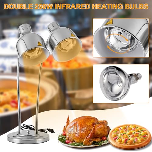Stainless Steel Food Warmer Lamp Heat Lamp with Bulbs for Food Heating Lamp Commercial Food Buffet Warmer Lamp Restaurant Food Service - color: Silver