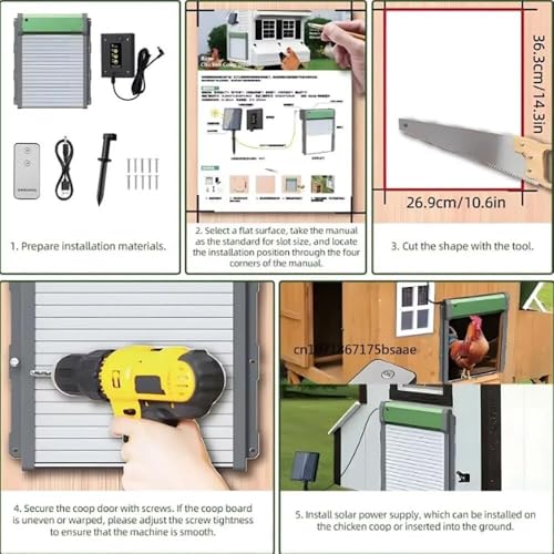 Automatic Chicken Coop Door Solar Powered,Solar Chicken House Door,Aluminum Alloy Chicken Door,Mix 4 Modes,with Remote and LCD Display,2000mAh Battery