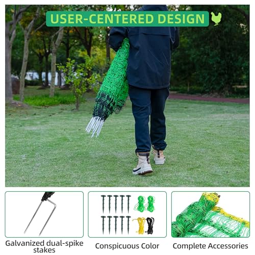 Poultry Netting Electric Fence, Portable Livestock Nets Mesh for Chickens, Ducks, Geese, Turkey, Electric Fencing for Backyards, Homesteaders, Farms, Ranches (Green, 41.5" H x 164' L Poultry)