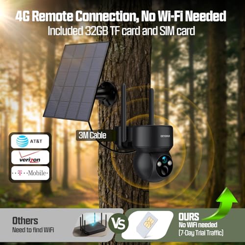 Security Cameras Wireless Outdoor, 4G LTE Cellular Security Camera with Built-in SIM Card, Outdoor Security Camera with 2K Color Night Vision, 360° PTZ View, 2-Way Audio, IP66, No WiFi Needed
