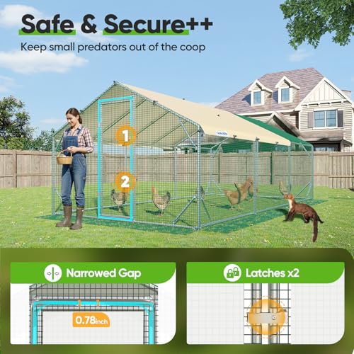 Quictent Premium Large Metal Chicken Coop Run Upgraded with Reinforced Hardware Cloth & Galvanized Metal Tube, Walk-in Poultry Cage for Outdoor Yard Farm, Waterproof Cover, 19.7x9.8x6.6FT