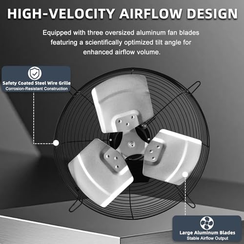 Criditpid 14 Inch Pure Copper Shutter Exhaust Fan, Black Through Wall Ventilation Exhaust Fan with ON/OFF Switch for Gable, Home, Shed, Garage, Basement, Kitchen, Attic Ventilation, 1088CFM, 1450RPM. - color: with ON/OFF Switch, size: 14 Inch Exhaust Fan