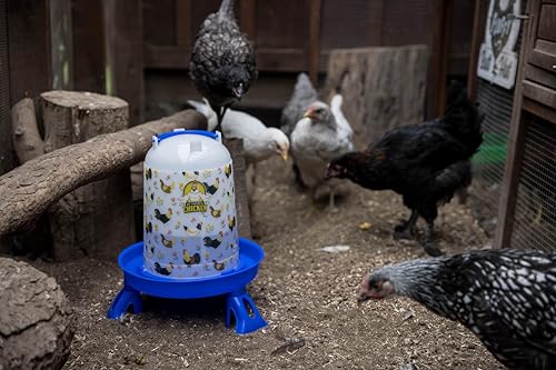My Favorite Chicken 4kg Feeder & 5L Drinker with Legs - Large Chicken Feeder & Waterer, Floral Design, BPA-Free, Easy Clean, Blue
