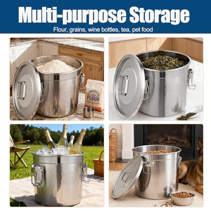 12 Lbs 304 Stainless Steel Dog Food Storage Containers with Airtight Lid and Locking Clamp, Large Metal Pet Food Storage Container Food Bin for Dogs, Cats & Birds Seed, Keep Fresh - size: 12Lbs