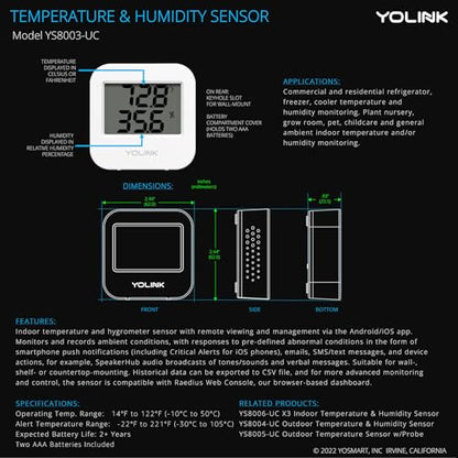 YoLink SpeakerHub & Two Temp/Humidity Sensors Starter Kit – Audio Hub Plays Tones/Sounds, Spoken Messages, Text Messages, LoRa-Powered ¼ Mile Range, Compatible with IFTTT, WiFi Required - style: 2-Pack with SpeakerHub