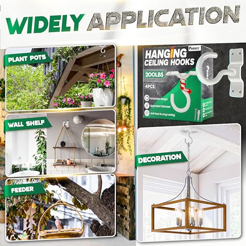 [UPGRADED] 200LBS 4Pcs Rotatable Ceiling Hooks with 4 Screw Points Plate Base, White Wall Mount Metal Hanger for Hanging Plants, Bird Feeders, Lanterns, Lights, Wind Chimes, Indoor Outdoor Decor - style: 4PCS