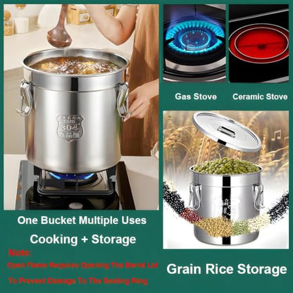 304 Stainless Steel Flour Canister, 12.7 Gal Airtight Metal Canisters with Lids, Dog Food Storage Container for Rice, Bird Seed, Commercial Milk Storage 48L - size: Standard 48L/12.7gal