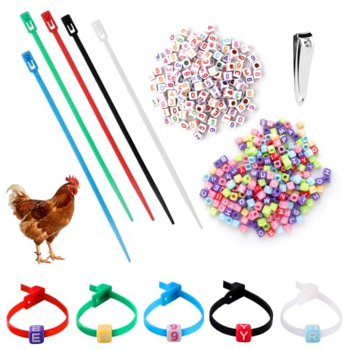 100 Pcs Chicken Leg Bands with 400Pcs Charms, Adjustable Plastic Leg Bands for Chickens Ducks Geese, Color-Coded Poultry Identification Rings for Farm Flock Management