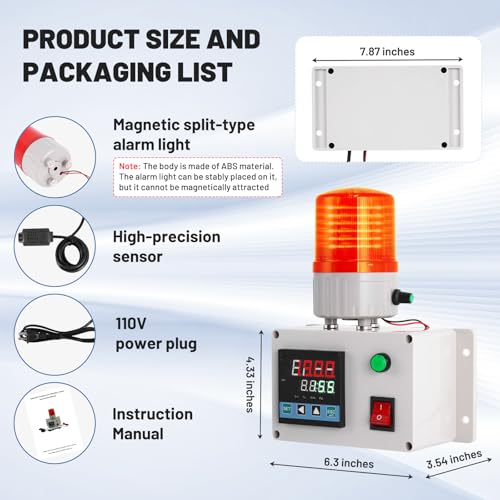 JIAWANSHUN Industrial Temperature Humidity Alarm, -40-185°F 0-100%RH Digital Thermometer Hygrometer, Independent Alarm Sound Light Alert Calibration for Greenhouse, Pet House, Chicken 110V