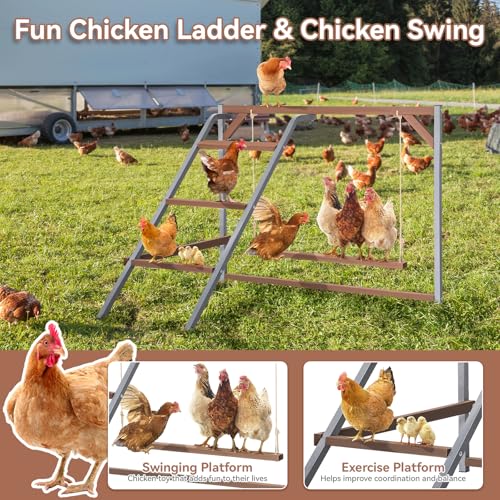 PETSFIT Chicken Perch for Coop-Solid Wood and Rustproof Iron Roosting Bar with Swing - Ideal for Backyard Poultry, Chicken Coops, and Farms-Easy to Assemble and Clean - size: 43"Lx36"Wx32"H