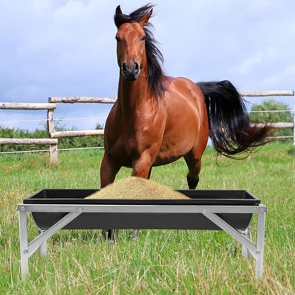 Large Capacity Livestock Feeder, 40in Long 9.25Gal Stainless Steel Feeder with Detachable PP Trough, Heavy-Duty Feed Trough with Stand, for Horse, Goat, Sheep, Cattle, Cow, Pig, Alpaca (Black) - color: Black