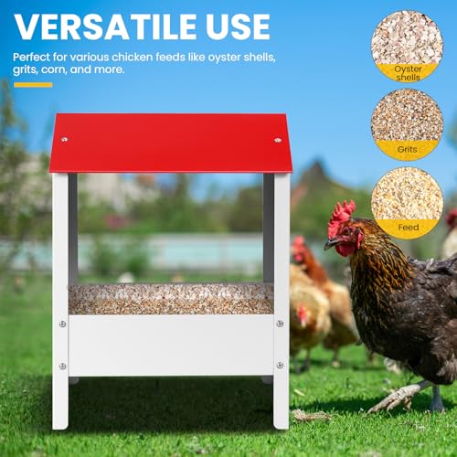 Metal Chicken Feeder with Weatherproof Lid Chicken Oyster Shell and Grit Feeder 10Lbs Poultry Feeding Trough for Hens, Ducks, Geese, Coop Accessories Supplies