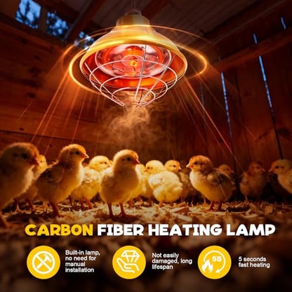 Chicken Heat Lamp Carbon Fiber Tube Brooder Heater Lamps for Chicks,Adjustable 2 Temperature Hanging Chicken Warmer for Livestock Dog Kennel,Cat House,Round 175W/350W