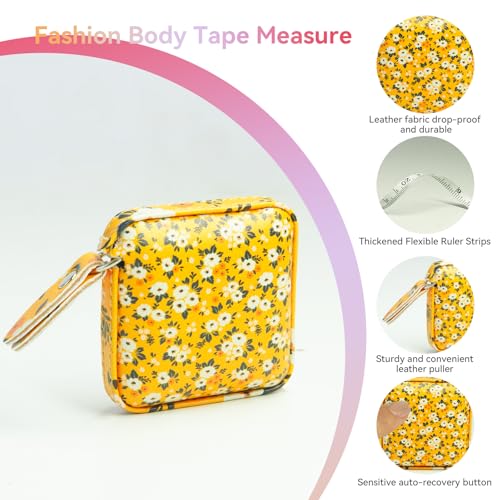Mini Retractable Soft Tape Measure for Sewing, Cloth, Fabric & Body Measurements - Yellow Flower - color: Yellow flower