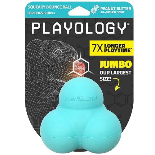 Playology Dog Toys | Squeaky Bounce Ball for Large Dogs | Peanut Butter Scented Jumbo Dog Ball for Interactive Play - style: Peanut Butter
