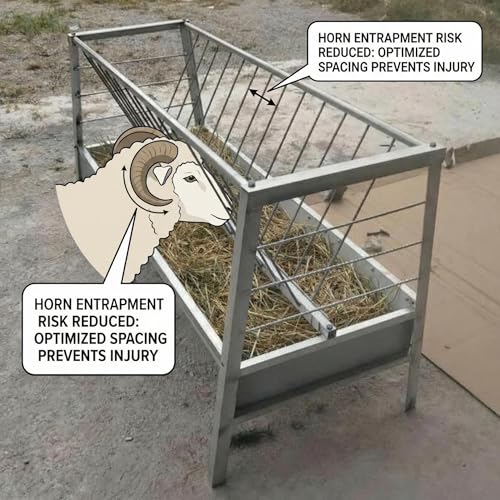 77 Gallon Farm Hay Feeder for Goats and Sheep, 5 Foot Galvanized Steel Livestock Feeding Rack with Deepened Pan, Suitable for Barn and Pasture Placement