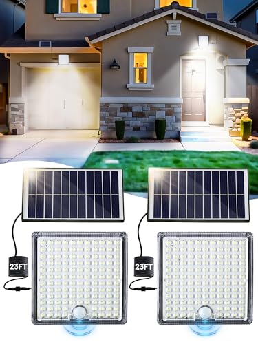 Solar Shed Light,Solor Outside Light with 23ft Cable,5 Motion Modes,Solar Flood Lights Outdoor Waterproof IP65,126 LED Lamparas Solares para Exteriores Grandes Sin Sensor de Movimiento Patio - size: 2 Pack-No Remote