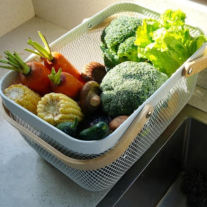 Metal Mesh Steel Harvest Basket, Rectangle Wire Garden Basket with Handle – Multi-Functional Storage Organizer for Gathering Vegetables, Fruits, Kitchen, Garden, Picnic & Cabinet (Blue) - color: Blue-Rectangle