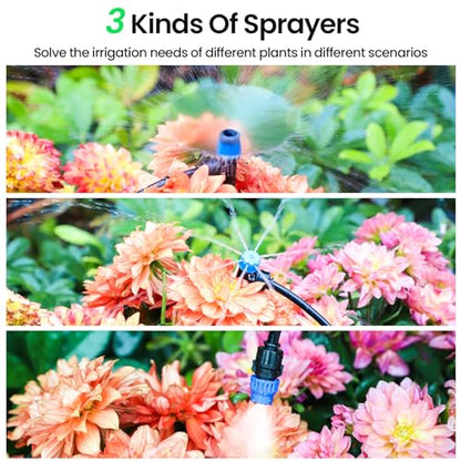 MIXC 230FT Quick-Connect Drip Irrigation System Kit, Automatic Garden Watering System with 1/4" & 1/2" Fast-Lock Tubing - Adjustable Nozzles & Sprinklers for Garden, Greenhouse, Lawn, Potted Plants - size: 33FT Main tube+197FT 1/4'' tube