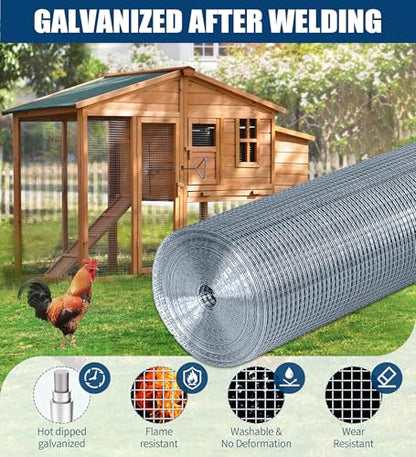 Hardware Cloth 1/2 Inch 24 in x 100 ft 19 Gauge, Hot Dip Galvanized Wire Mesh Rolls Welded Chicken Wire Fencing for Chicken Coop Barrier, Poultry Netting Cage Wire Fence(1/2 inch 24''× 100') - color: Silver(24in*100ft)