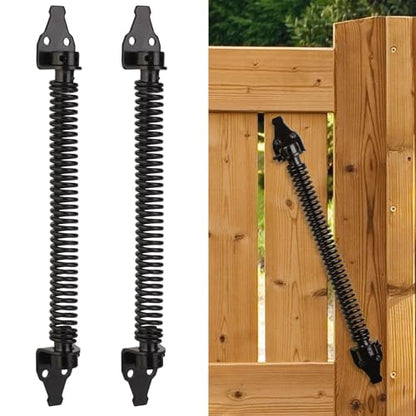 14" Gate Spring Self Closing Heavy Duty Outdoor Door Spring Automatic Fence Gate Closure Hardware Spring Loaded Gate Latch with Adjustable Tool for Wooden and Vinyl Fence, Black (2 Pack) - size: 14 Inch