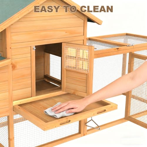 161.4" Large Chicken Coop, Outdoor Chicken House for 6-8 Chickens, Wooden Hen House with Run, Nesting Box, Chicken Cage, Ramp, Tray, Rabbit Hutch for Small Animals - size: 161.4"L x 26.0"W x 44.5"H