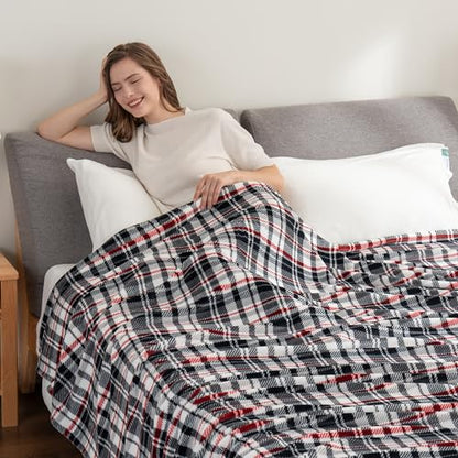 Berkshire Blanket-Classic Heavyweight Warm Soft Printed VelvetLoft® Plush Blanket, King Size Soft Fuzzy Blanket for Couch Sofa Bed, Plaid Black Red, 90in x 108in - color: Plaid Black Red, size: King/Cal King