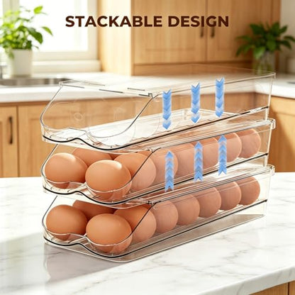 Egg Holder for Fridge,Automatic Rolling Egg Container for Refrigerator,2 Pack Clear Stackable 28-Count Egg Organizer with Lid, Fridge Organizers and Storage - size: Pack of 2