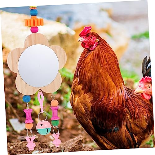 MERRYHAPY Rooster Hanging Mirror Toy Bell Pendant Wooden Chicken Mirror for Cage Playtime and Intellectual Development Fun Poultry Toy for Hens and