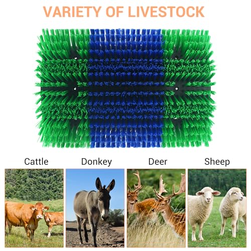 Livestock Scratching Brush 2 Pcs, Heavy Duty Horse Brush with Mounting Screws, Itch Relief & Grooming for Cattle Goat Pig Cow, Farm Animal Back Scratcher, Blue & Green - color: Blue green 2