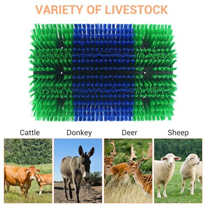 Livestock Scratching Brush 2 Pcs, Heavy Duty Horse Brush with Mounting Screws, Itch Relief & Grooming for Cattle Goat Pig Cow, Farm Animal Back Scratcher, Blue & Green - color: Blue green 2