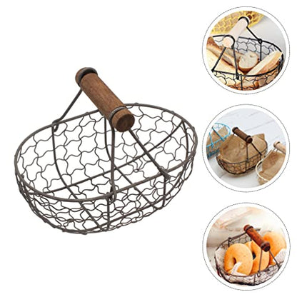 Egg Basket Wire Storage Basket with Handle Iron Art Eggs Tray Egg Gathering Vintage Country Fruit Vegetables Container Empty for Countertop Kitchen