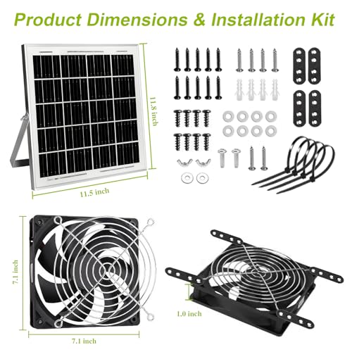 7.1" Solar Powered Exhaust Fan, 16.5 ft Cord + 25W Solar Panel Greenhouse Ventilation Fan, 3800RPM IPX7 Waterproof Solar Vent Fan for Chicken Coop, Shed, Dog House, Outdoor Intake & Exhaust