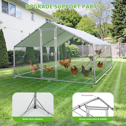 Large Chicken Coop,Metal Chicken Run for Yard with Feeding Door
