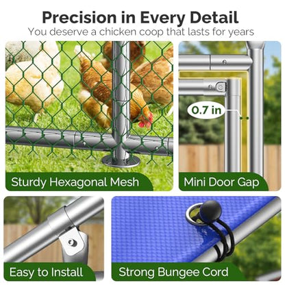 Sino Luban Metal Large Chicken Coop Run for Yard with Waterproof Cover, Chicken Runs for 20 Chickens/Ducks, Chicken Pen Chicken Enclosure Outdoor, Walk-in Poultry Cage (Upgrade Support Brace) - size: 11.8x8.9 FT