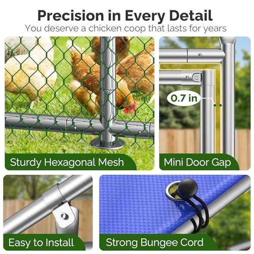 Sino Luban Metal Large Chicken Coop Run for Yard with Waterproof Cover, Chicken Runs for 30 Chickens/Ducks, Chicken Pen Chicken Enclosure Outdoor, Walk-in Poultry Cage (Upgrade Support Brace) - size: 17.8x8.9 FT