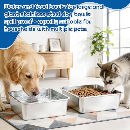YUDANSI 2-Pack Stainless Steel Large Dog Bowl - Single Bowl 3.5L/0.9 Gallons Metal Pet Water & Food Bowl, No-Spill Anti-Fall Durable Easy to Clean, Indoor/Outdoor Use for Medium, Large Dogs - size: 0.9Gallons/3.5L