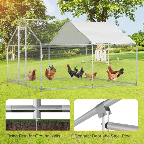 Morngardo Large Chicken Coop, 10×13 FT Metal Run for 20 Chickens, Walk in Yard Poultry Cage Hen House with Waterproof Cover - size: 118.1"L x 177.2"W x 77.6"H