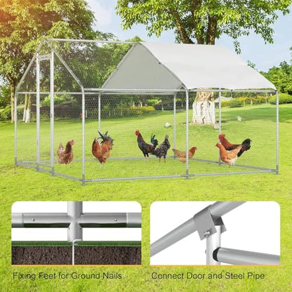 Morngardo Large Chicken Coop, 10×13 FT Metal Run for 20 Chickens, Walk in Yard Poultry Cage Hen House with Waterproof Cover - size: 118.1"L x 177.2"W x 77.6"H