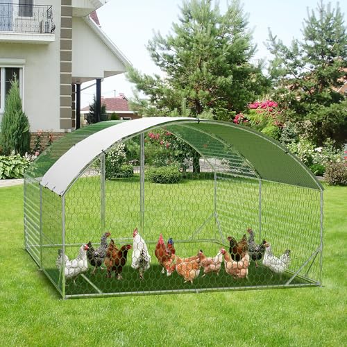 Large Metal Chicken Coop, Metal Chicken Run with Waterproof and Anti-Ultraviolet Cover for Outside, 9.8 x 13.1 x 6.5 Ft Walk-in Poultry Cage, Outdoor Chicken Pen for Backyard and Farm - size: 9.8 x 13.1 x 6.6 ft