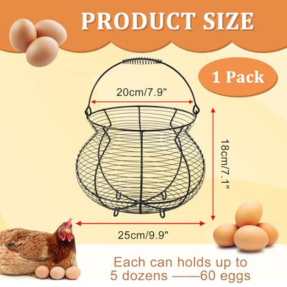 1 PCS Black Big Belly Wire Egg Baskets for Fresh Egg With Handle, Small Metal Wire Basket for Gathering Fresh Chicken and Duck Eggs, Hunting Basket Egg Holder Countertop - style: Oval-1 Pack