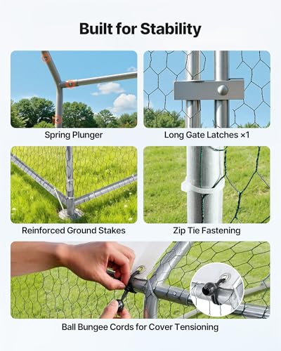 VEVOR Large Metal Chicken Coop, 19.7x9.8x6.5ft Walk-in Chicken Runs for Yard with Cover, Spire Roof Hen House with Security Lock for Outdoor and Backyard, Farm, Duck Rabbit Cage Poultry Pen - size: 236.2"L x 118.1"W x 66.7"H