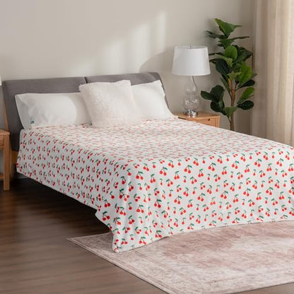Berkshire Blanket-Classic Heavyweight Soft Printed VelvetLoft® Plush Blanket, Full/Queen Size Soft Fuzzy Warm Blanket for Couch Sofa Bed, Cherries Toss White, 90in x 90in - color: Cherries Toss White, size: Full/Queen