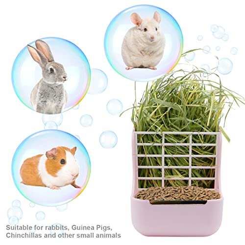 Litewoo Rabbit Hay Feeder Food Bowl Feeding Rack for Small Animal Guinea Pig Chinchilla Bunny Cage Accessories - color: Pink